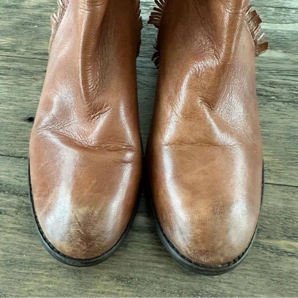 Diba True Womens 10 Brown Leather Short Boots Double Zip Up Fringe Western Shoes - Picture 2 of 7